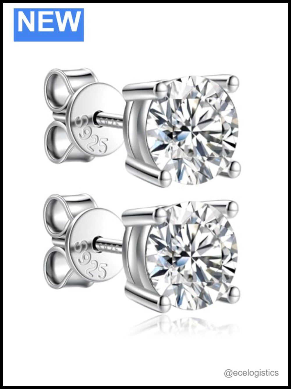 Moissanite Stud Earrings 925 Sterling Silver 18K Platinum Filled Women